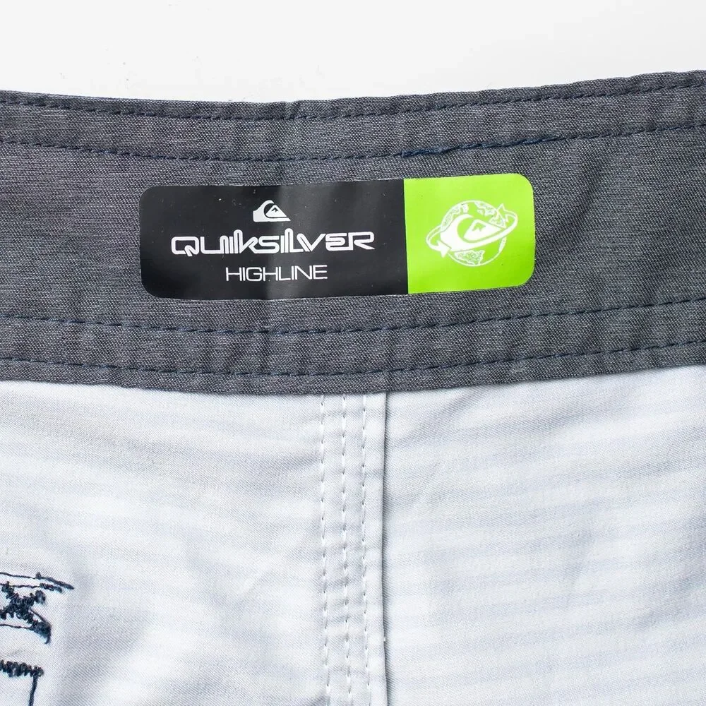 Quiksilver Highline Board Shorts Youth Boys 28/14 Green Blue Striped Surf Swim